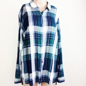 Philosophy Shirt Button Down Plaid Blue Green